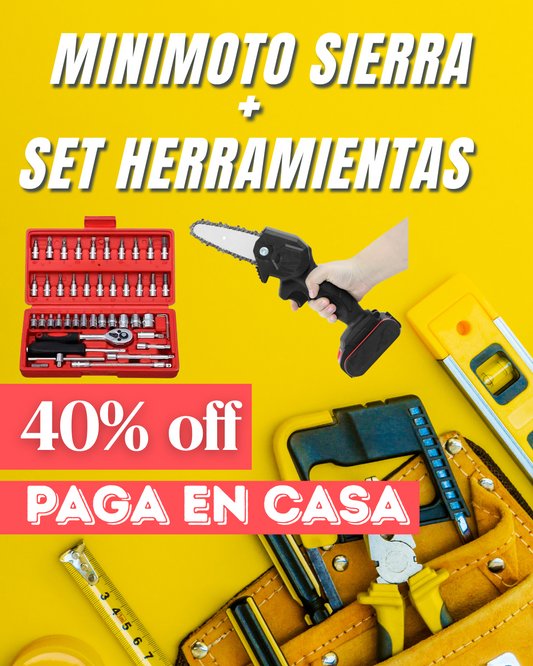 Mini Motosierra Eléctrica + Caja de Herramientas de 46 piezas